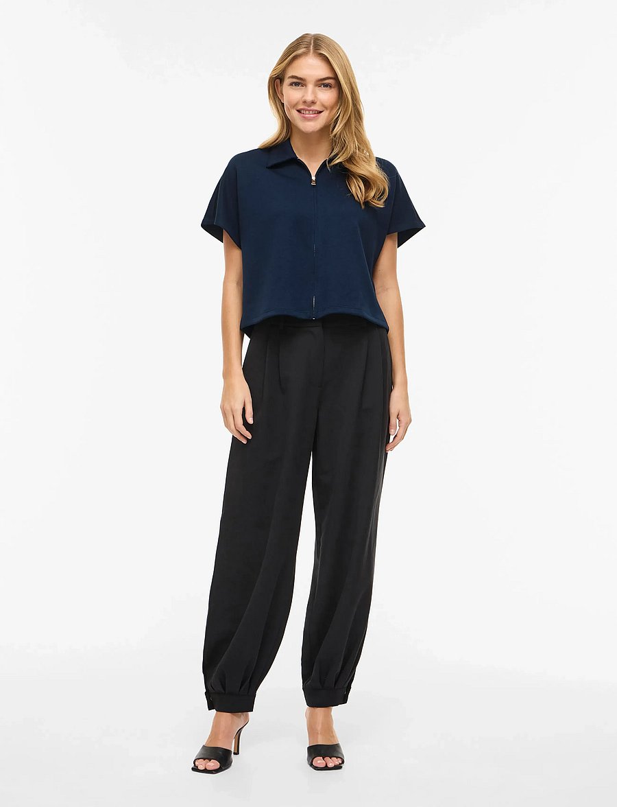 Vila - VISIFFI COLLAR S/S ZIPPER TOP/PB - crop tops - navy blazer - 4