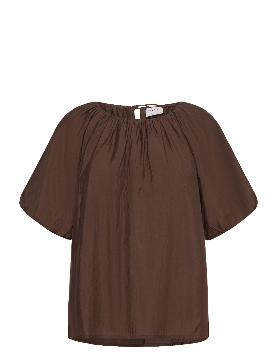 Vila - VIHEKLA BOAT NECK 2/4 TOP - kurzärmelige blusen - slate black - 0