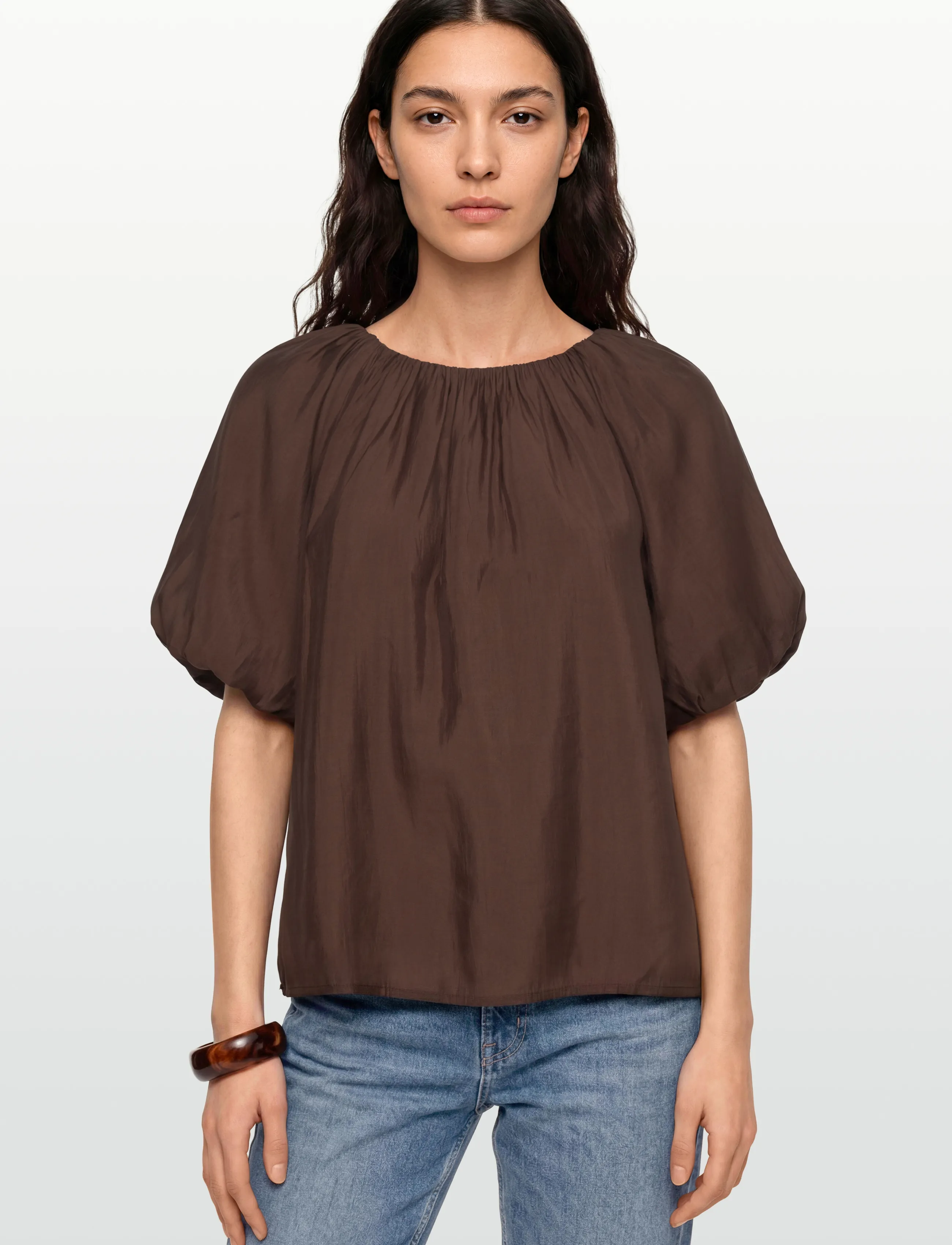 Vila - VIHEKLA BOAT NECK 2/4 TOP - lühikeste varrukatega pluusid - slate black - 3