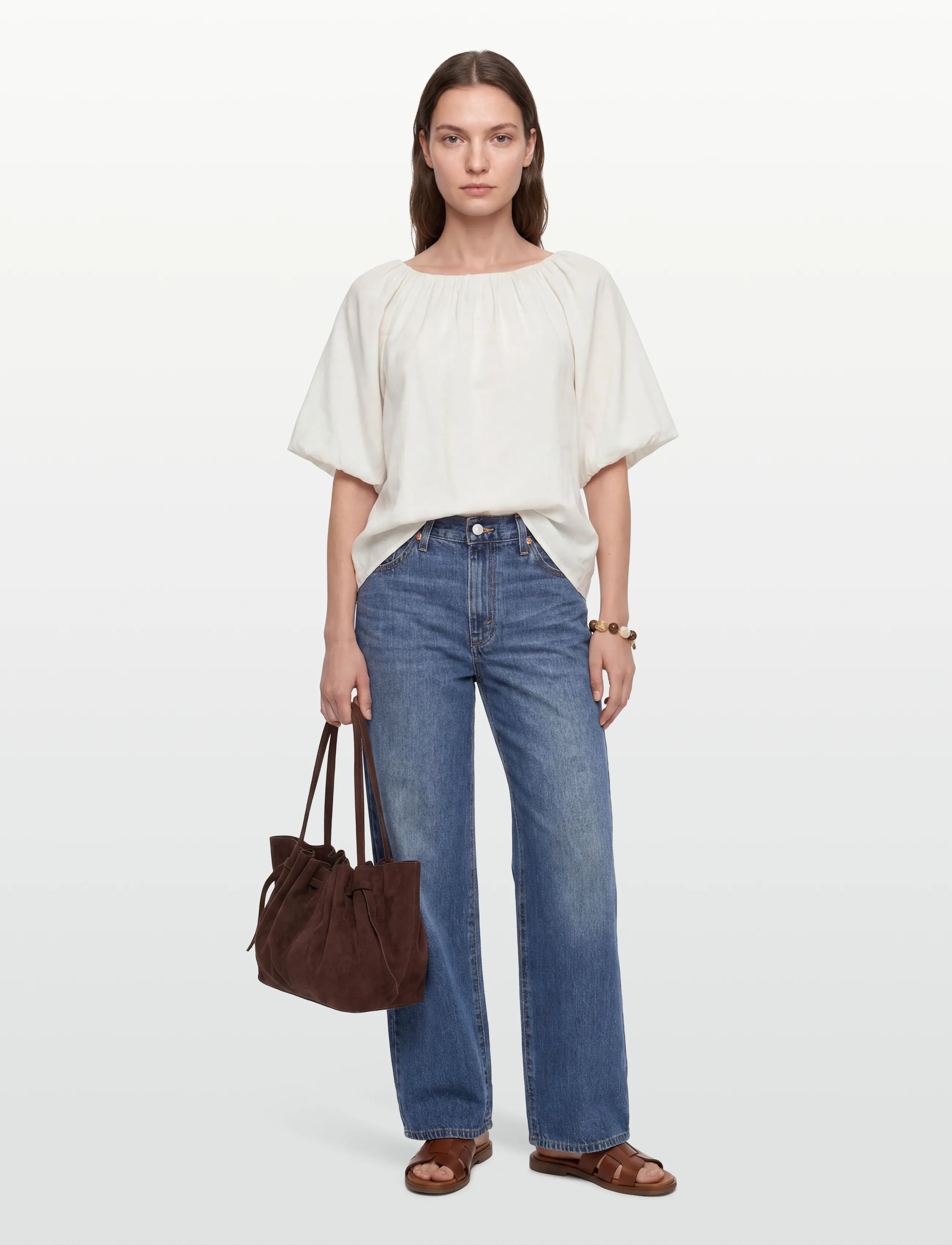 Vila VIHEKLA BOAT NECK 2/4 TOP - Kortärmade blusar - SNOW WHITE / white