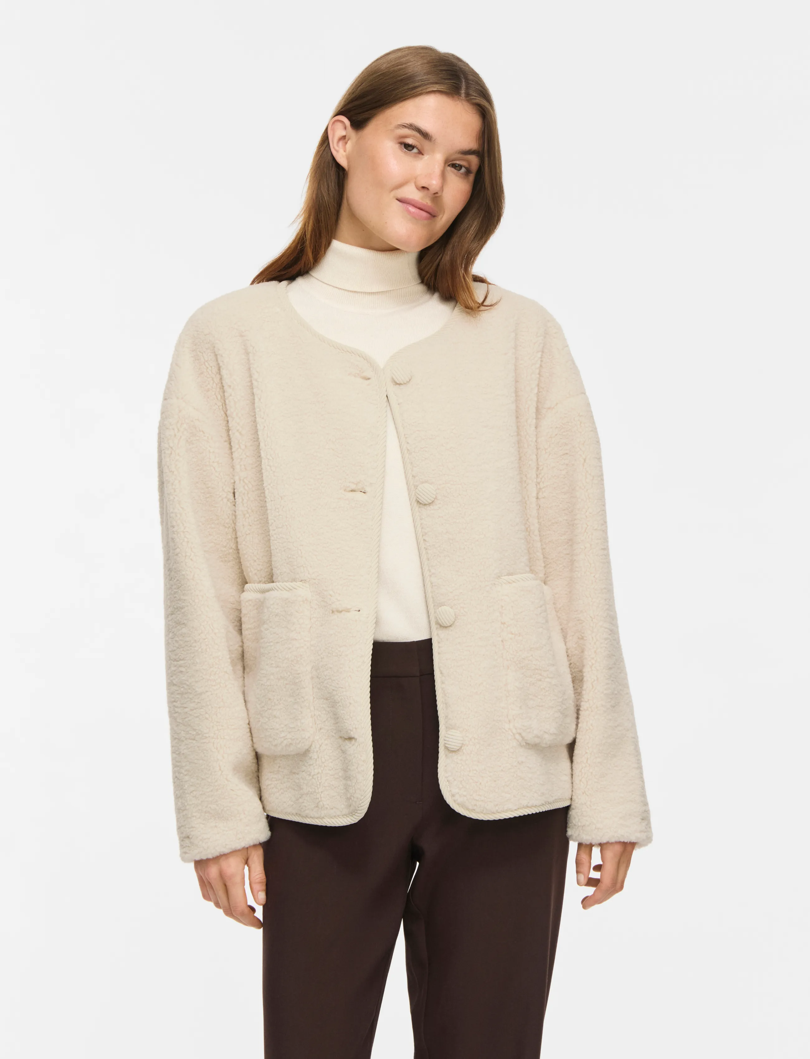 Vila VILILLI L/S TEDDY JACKET/PB - Jacken & Mäntel - BIRCH / cream