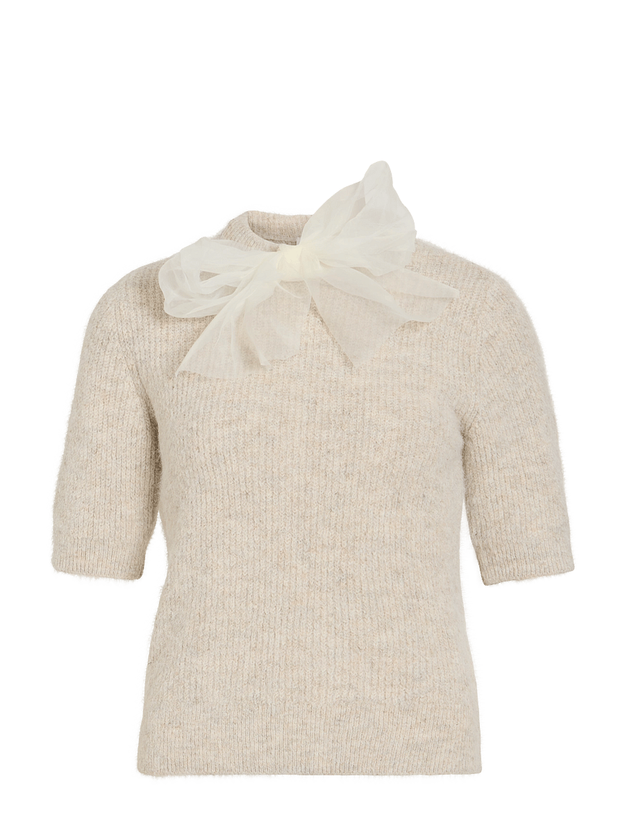 Vila - VIITZA O-NECK 2/4 BOW KNIT TOP/BFS - stickade tröjor - super light natural melan - 1