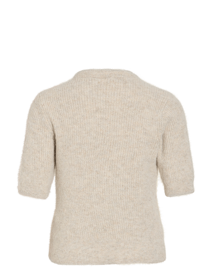 Vila - VIITZA O-NECK 2/4 BOW KNIT TOP/BFS - stickade tröjor - super light natural melan - 2