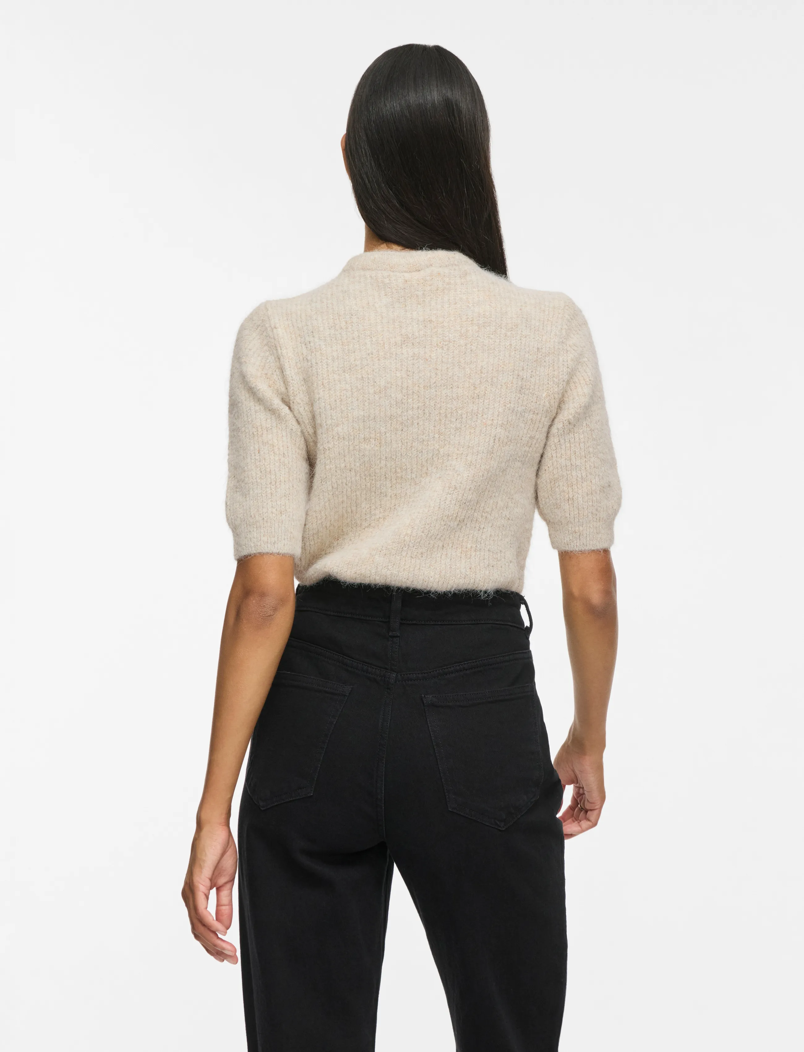 Vila - VIITZA O-NECK 2/4 BOW KNIT TOP/BFS - jumpers - super light natural melan - 3