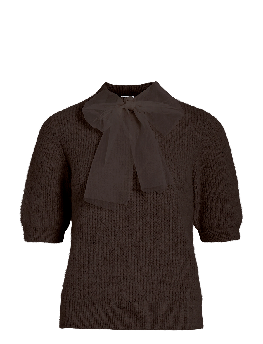 Vila - VIITZA O-NECK 2/4 BOW KNIT TOP/BFS - striktrøjer - coffee bean - 0