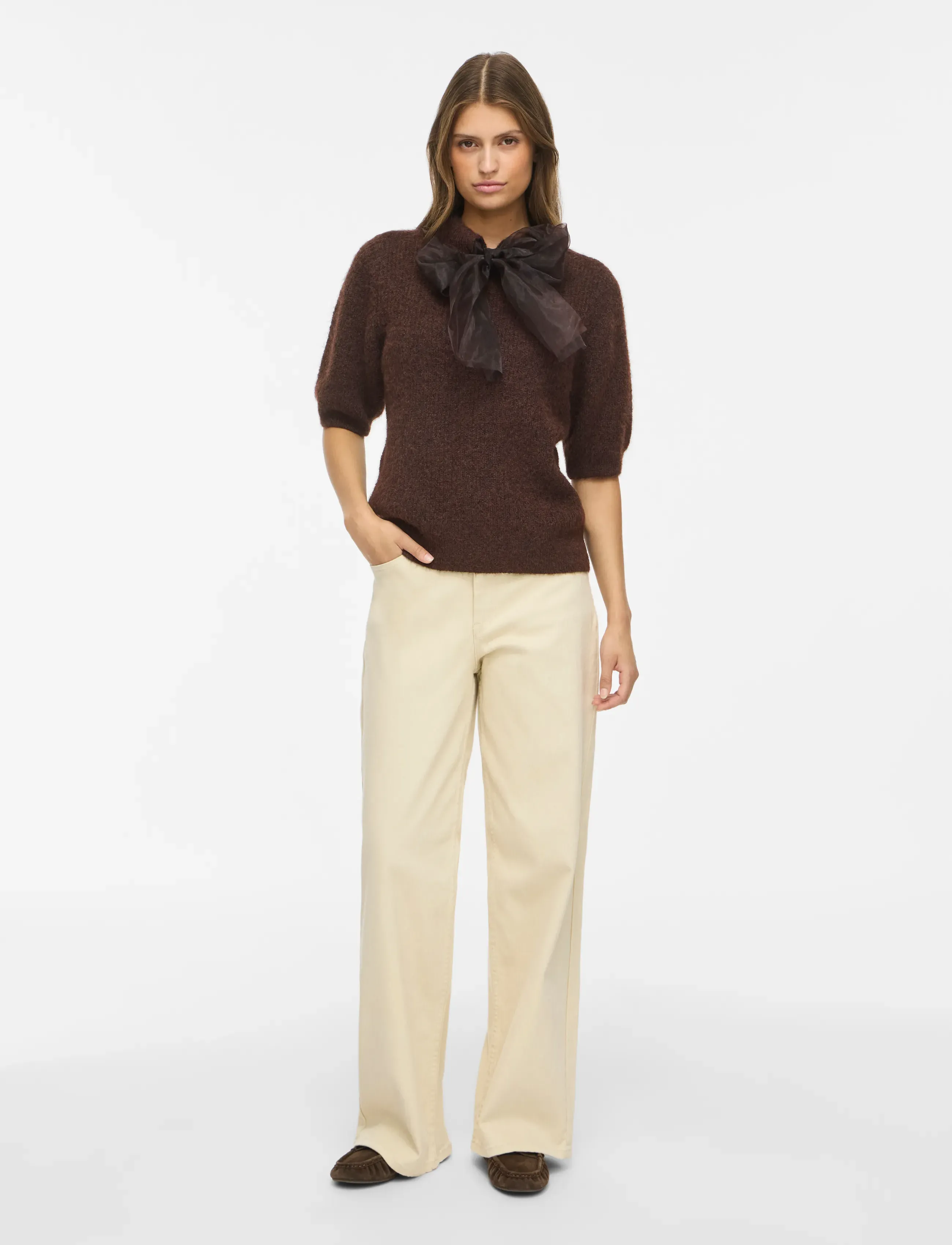Vila - VIITZA O-NECK 2/4 BOW KNIT TOP/BFS - stickade tröjor - coffee bean - 3