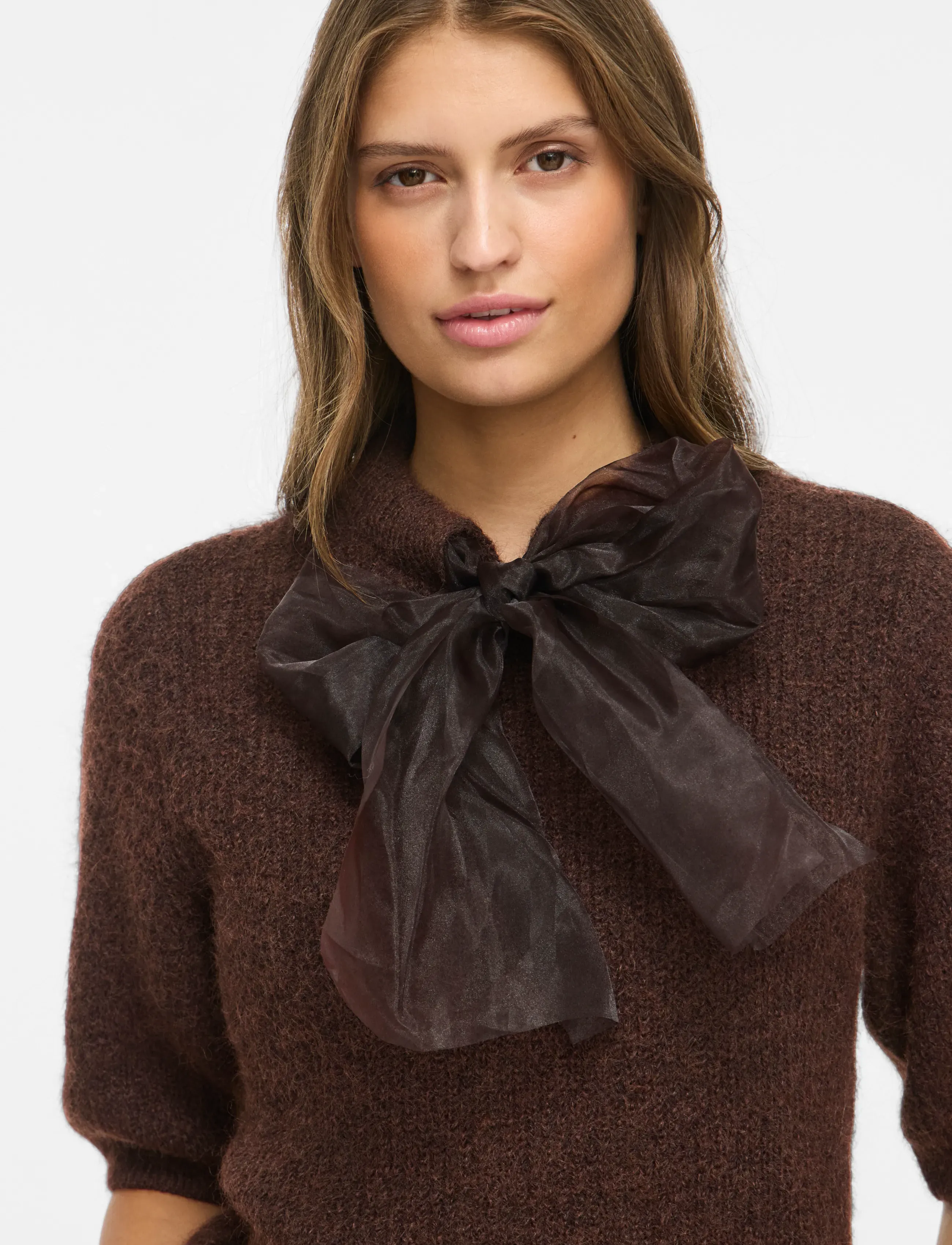 Vila - VIITZA O-NECK 2/4 BOW KNIT TOP/BFS - stickade tröjor - coffee bean - 4