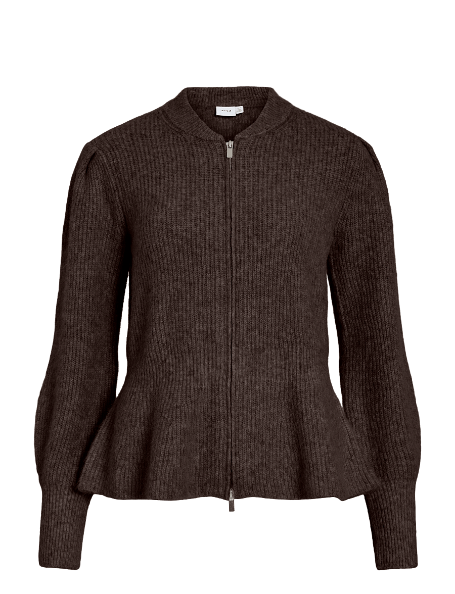 Vila - VIGRACIE L/S PEPLUM ZIP KNIT CARDI/PB/RN - kardiganid - coffee bean - 0