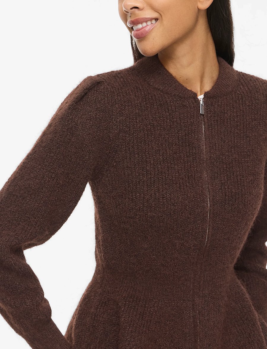 Vila - VIGRACIE L/S PEPLUM ZIP KNIT CARDI/PB/RN - strickjacken - coffee bean - 5