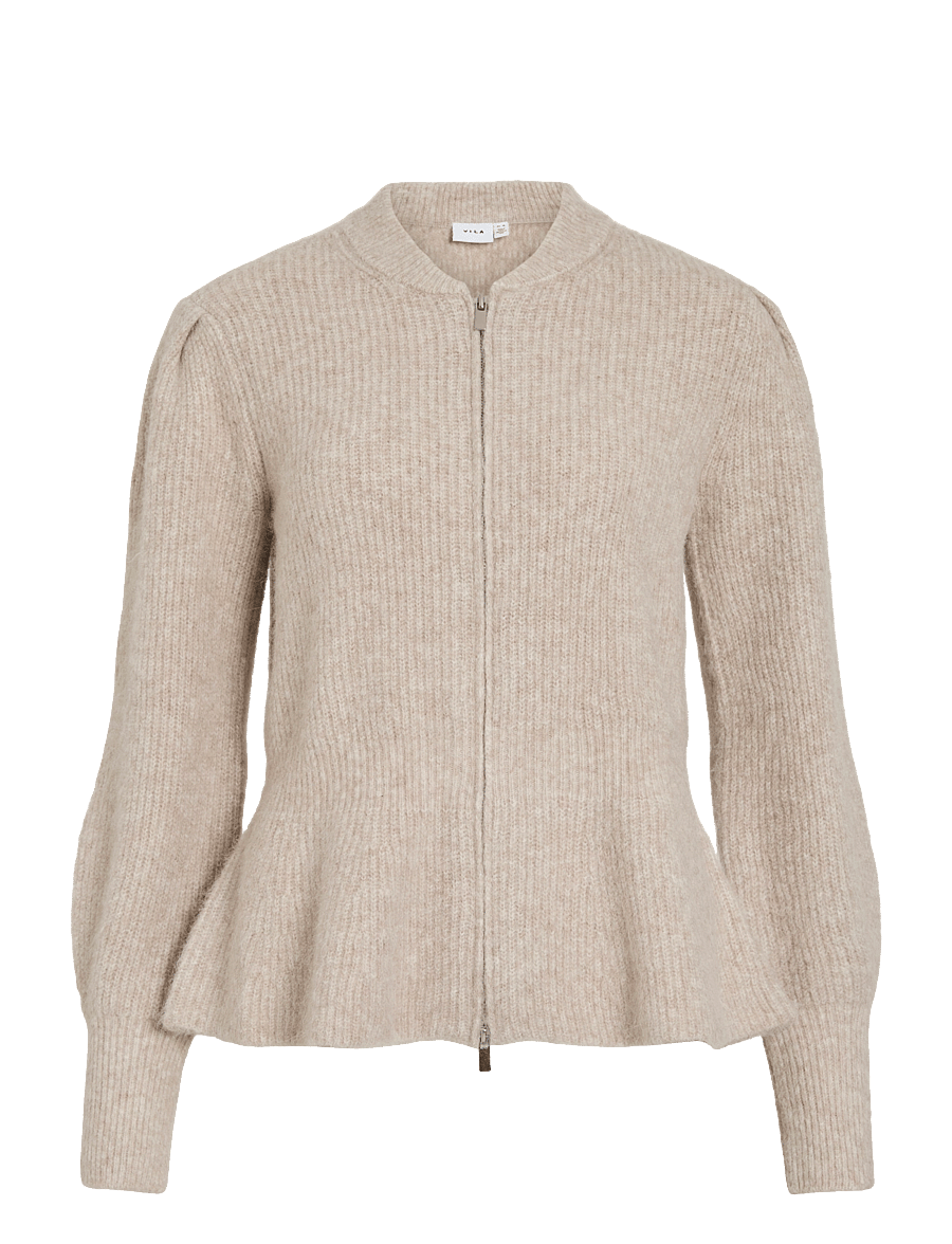 Vila - VIGRACIE L/S PEPLUM ZIP KNIT CARDI/PB/RN - kardiganid - natural melange - 1