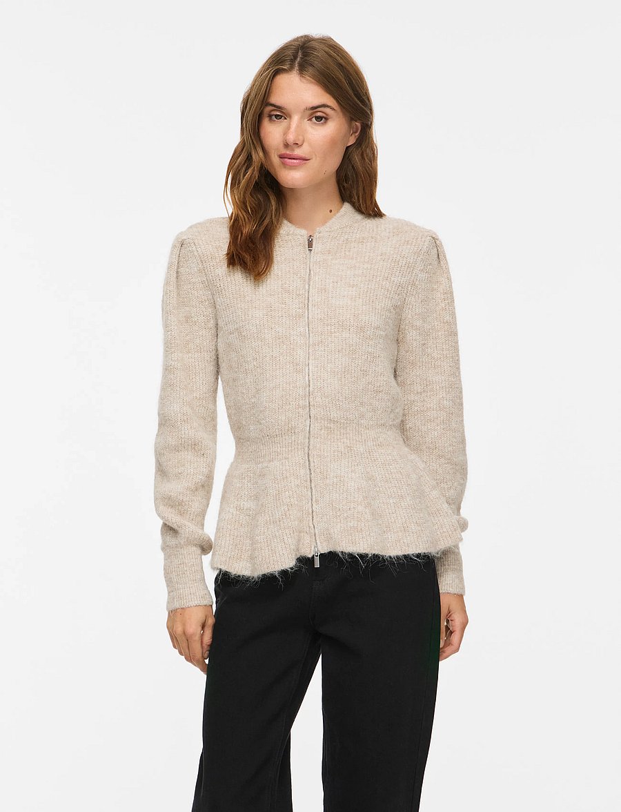 Vila - VIGRACIE L/S PEPLUM ZIP KNIT CARDI/PB/RN - kardiganid - natural melange - 0
