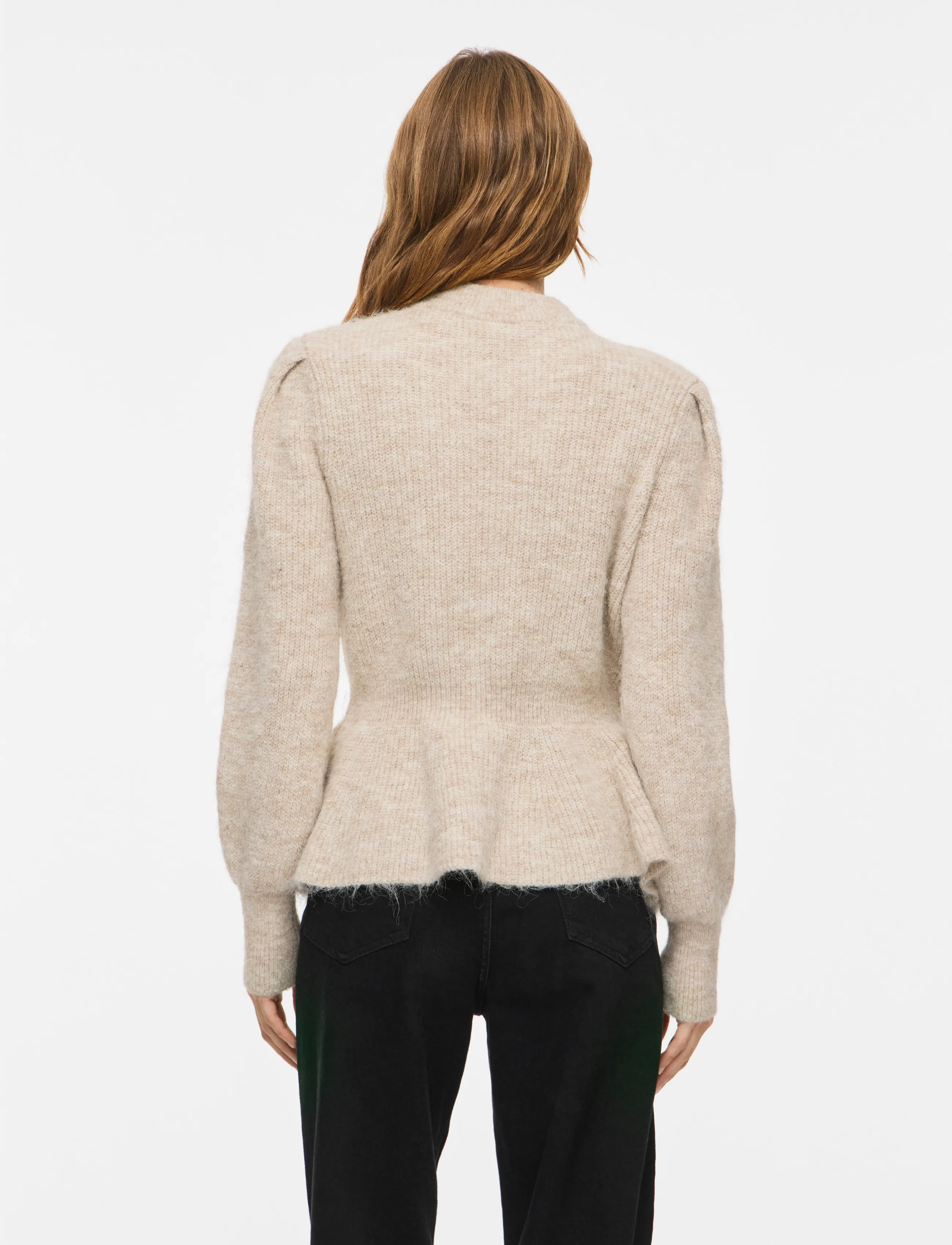 Vila - VIGRACIE L/S PEPLUM ZIP KNIT CARDI/PB/RN - kardiganid - natural melange - 3