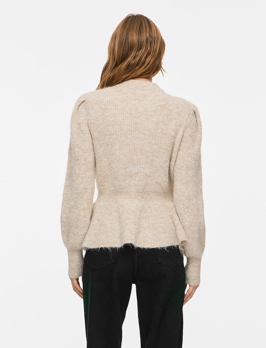 Vila - VIGRACIE L/S PEPLUM ZIP KNIT CARDI/PB/RN - kardiganid - natural melange - 3