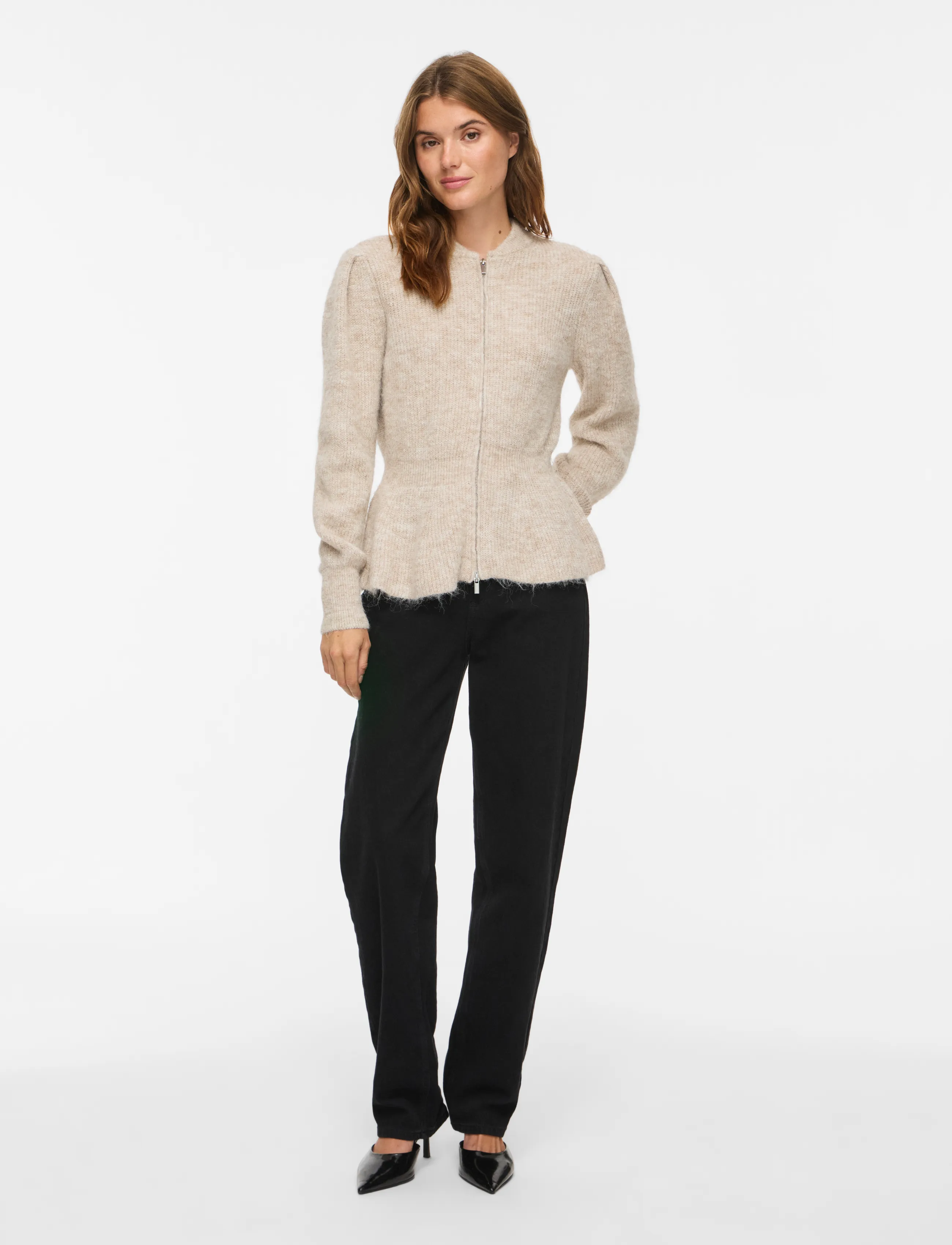 Vila - VIGRACIE L/S PEPLUM ZIP KNIT CARDI/PB/RN - kardiganid - natural melange - 4