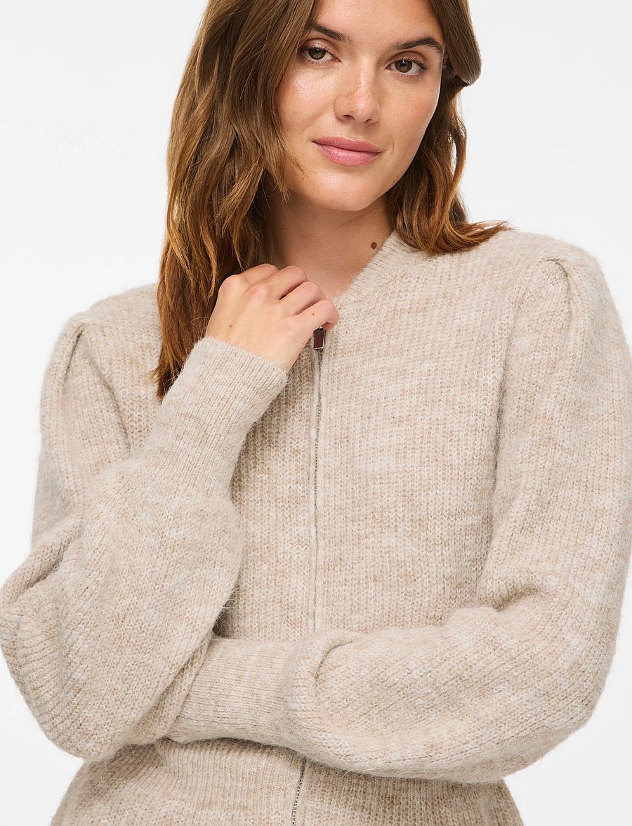 Vila - VIGRACIE L/S PEPLUM ZIP KNIT CARDI/PB/RN - kardiganid - natural melange - 5