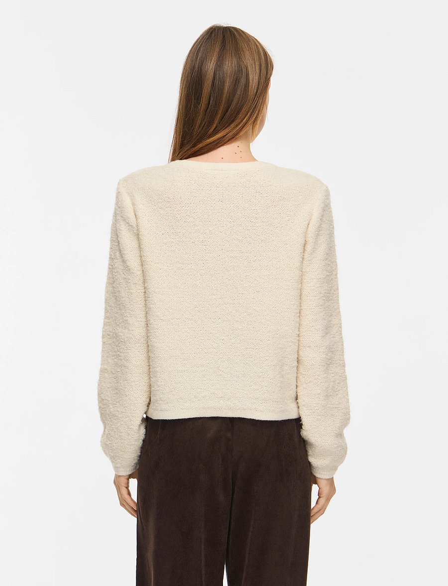 Vila - VIPIGGA O-NECK L/S KNIT JACKET NOOS - koftor - birch - 3
