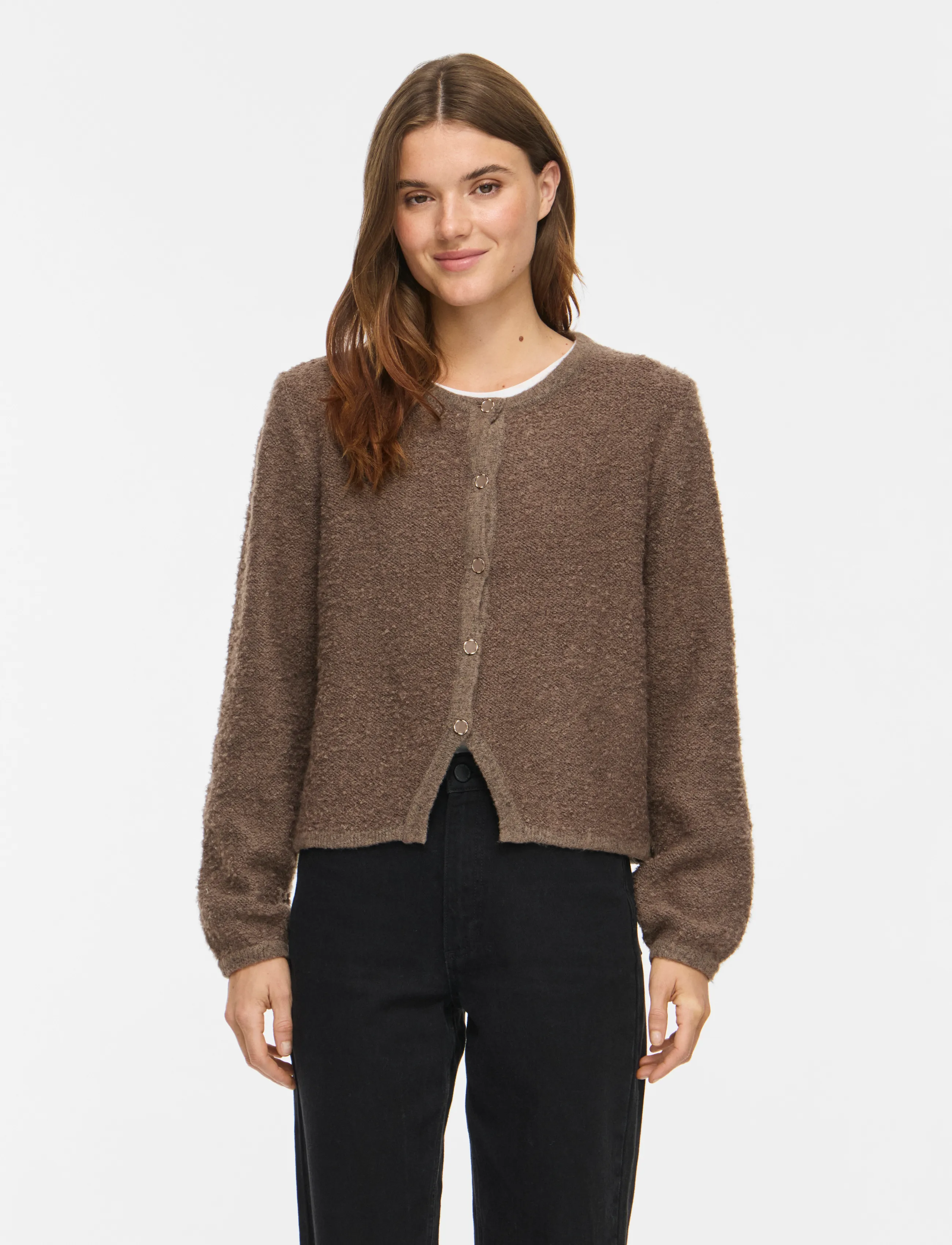 Vila Vipigga O-Neck L/S Knit Jacket Noos, Kvinder, Strikket Cardigan, Brun, Str: XL