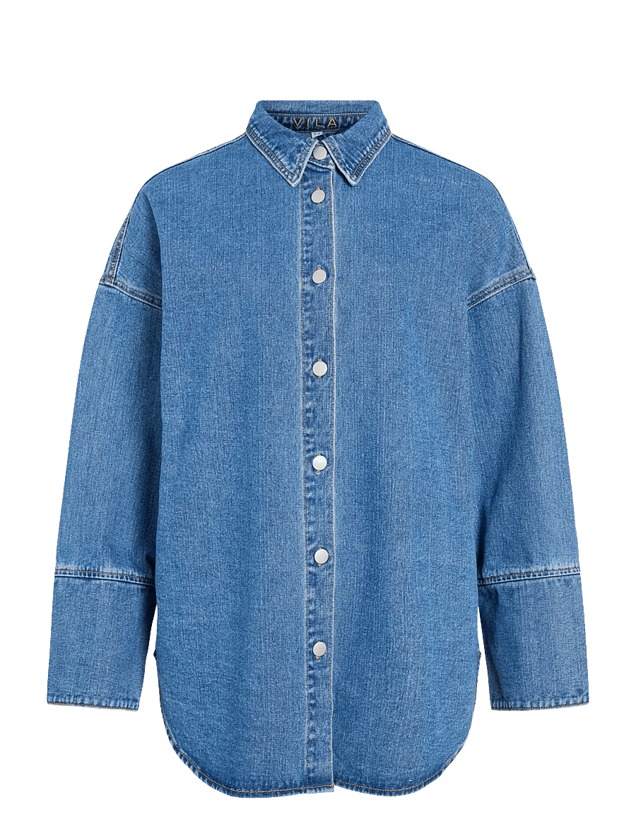 Vila - VIMALOU L/S DETAILED DENIM SHIRT - teksasärgid - medium blue denim - 1