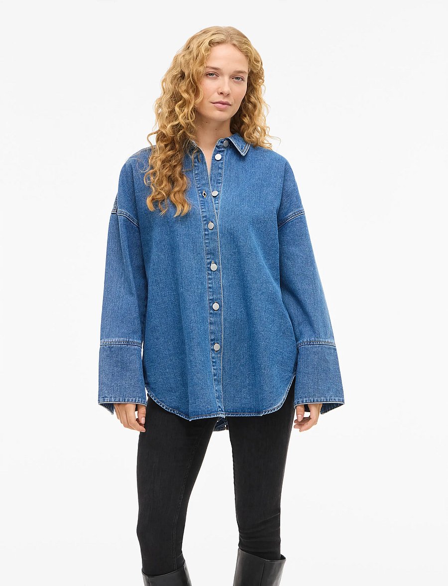 Vila - VIMALOU L/S DETAILED DENIM SHIRT - teksasärgid - medium blue denim - 0