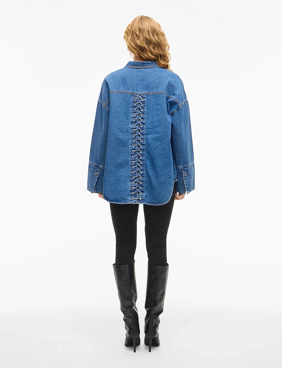 Vila - VIMALOU L/S DETAILED DENIM SHIRT - teksasärgid - medium blue denim - 3