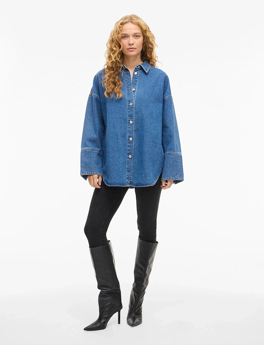 Vila - VIMALOU L/S DETAILED DENIM SHIRT - teksasärgid - medium blue denim - 5