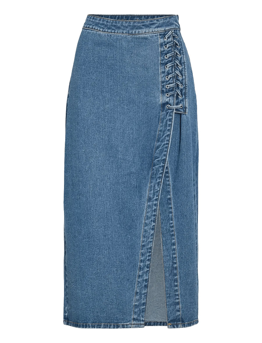 Vila - VIGARCIA HW LACING DETAIL SKIRT - jeansröcke - medium blue denim - 1