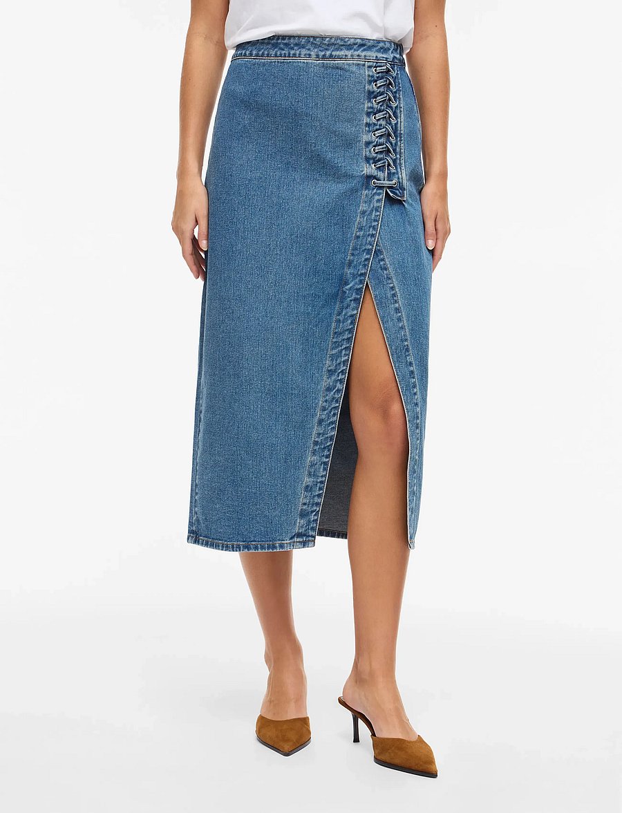 Vila - VIGARCIA HW LACING DETAIL SKIRT - jeansröcke - medium blue denim - 0