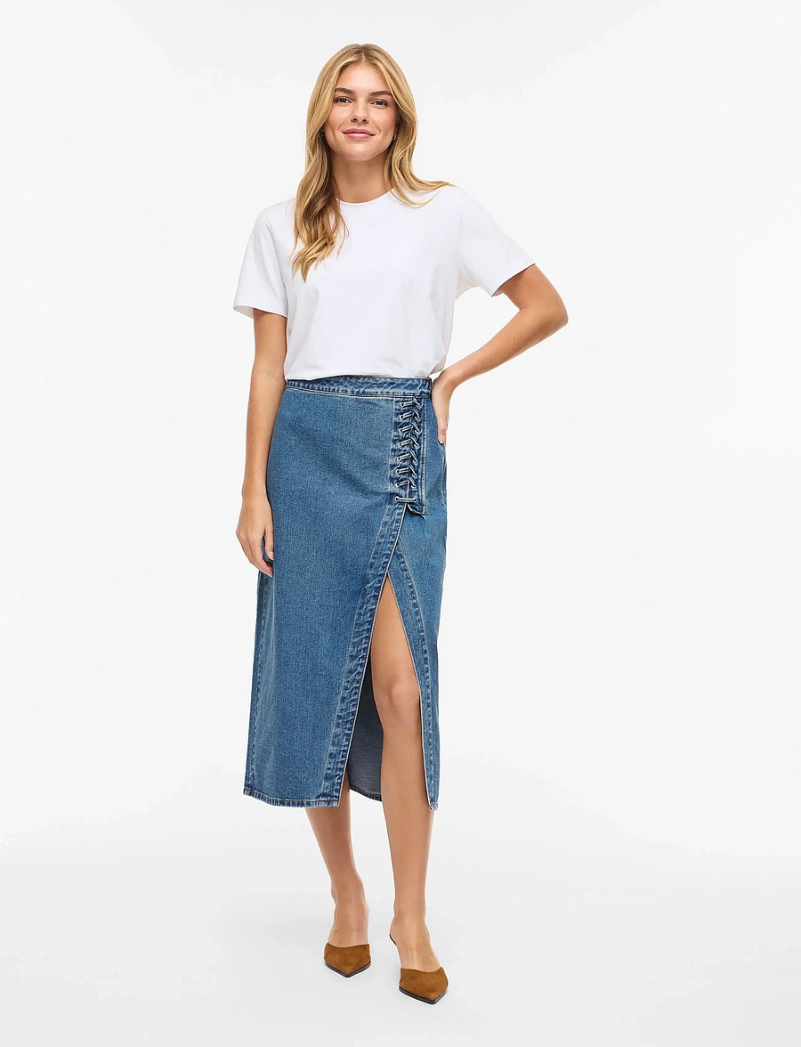 Vila - VIGARCIA HW LACING DETAIL SKIRT - jeansröcke - medium blue denim - 4