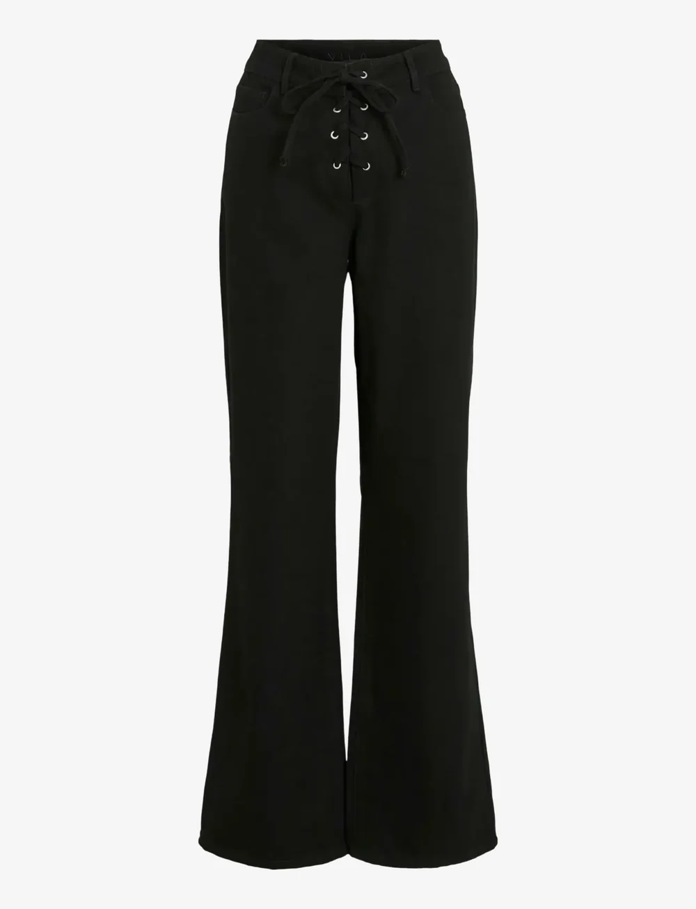 Vila - VIGELA HW TIE DETAIL JEANS - alt laienevad teksad - black denim - 1