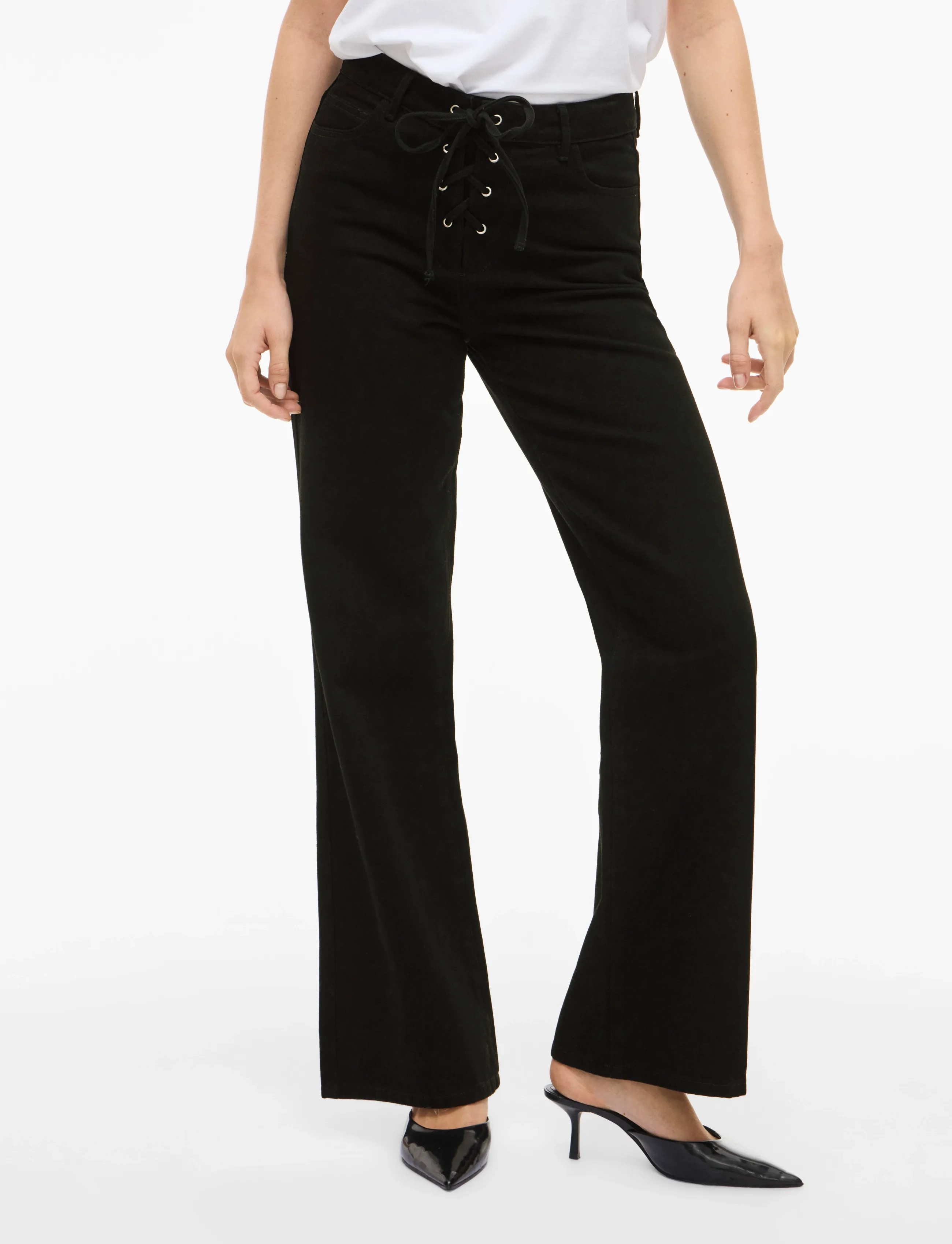 Vila Vigela Hw Tie Detail Jeans, 42, Black, Jeans > Boot Cut, Dame