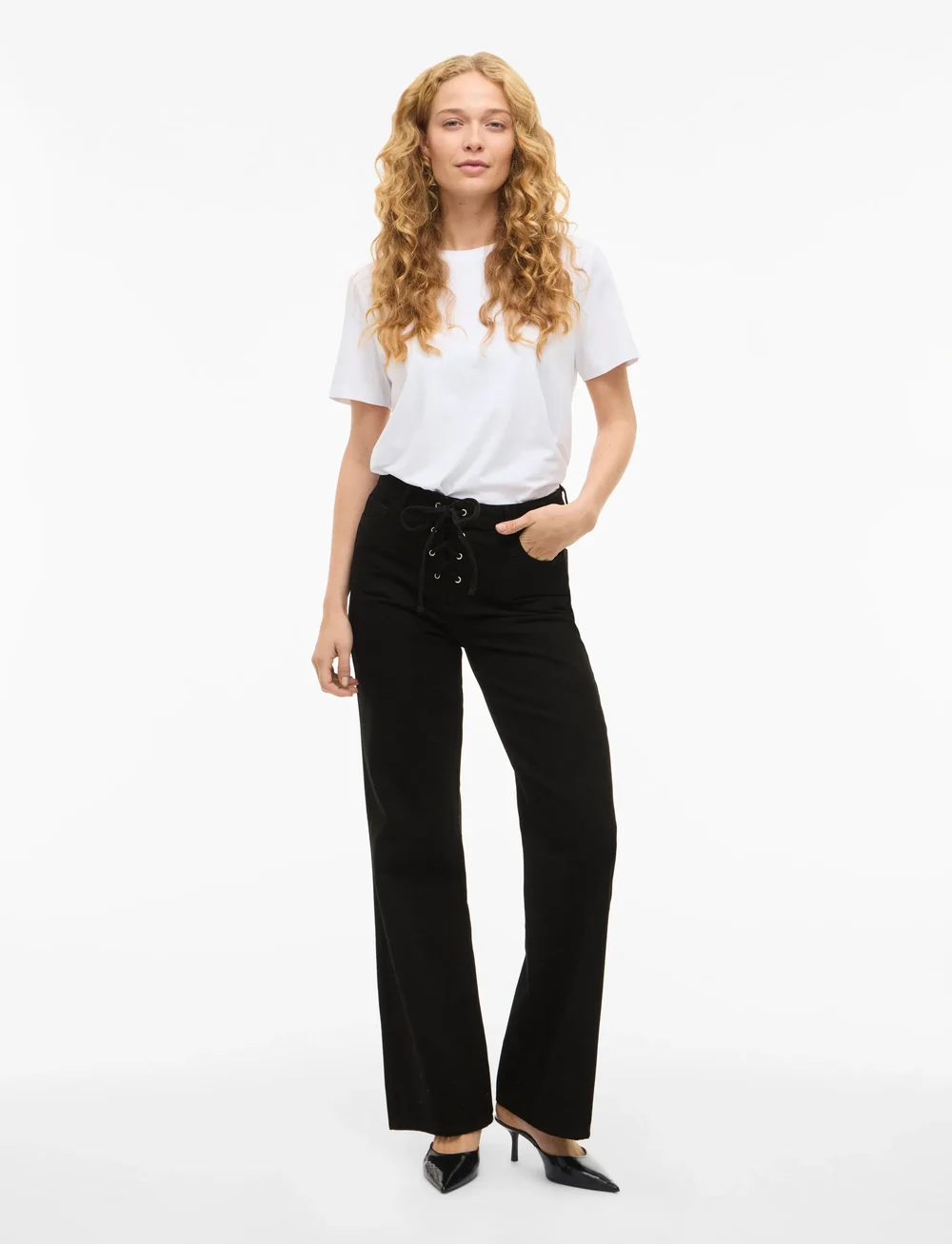 Vila - VIGELA HW TIE DETAIL JEANS - alt laienevad teksad - black denim - 5