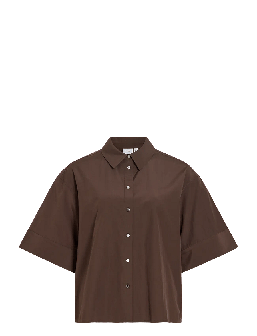 Vila - VIBELFIE 3/4 SHIRT/BFS - kortærmede skjorter - coffee bean - 1