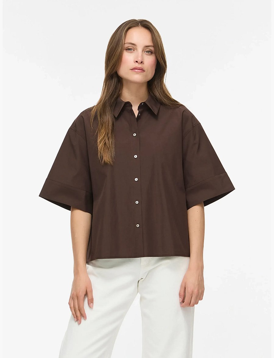 Vila - VIBELFIE 3/4 SHIRT/BFS - kortærmede skjorter - coffee bean - 0