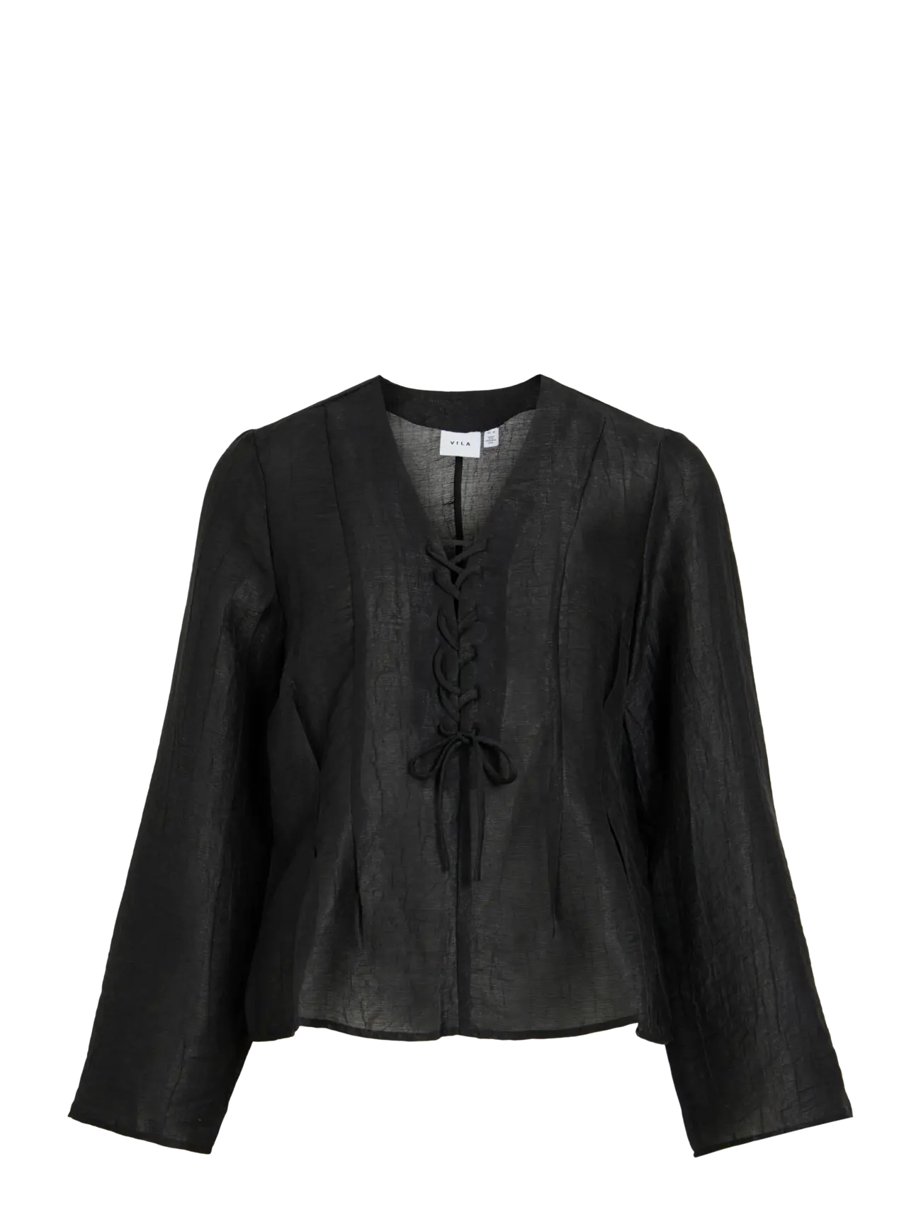 Vila VICINA L/S V-NECK LACING TOP - Mode trends - BLACK / black