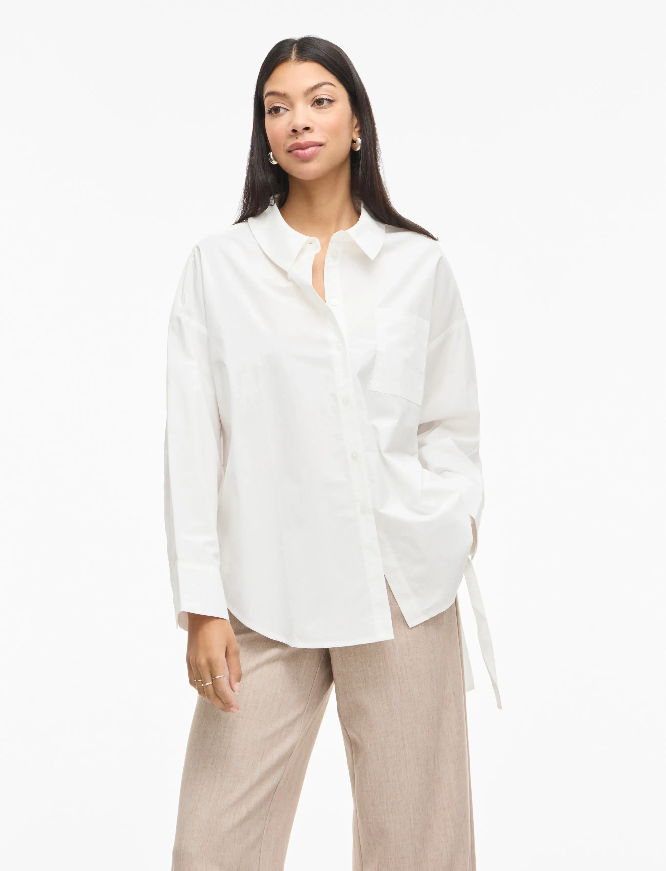 Vila Visiji L/S Lacing Shirt, 42, Shirts, Weiß - Long-sleeved, Frauen
