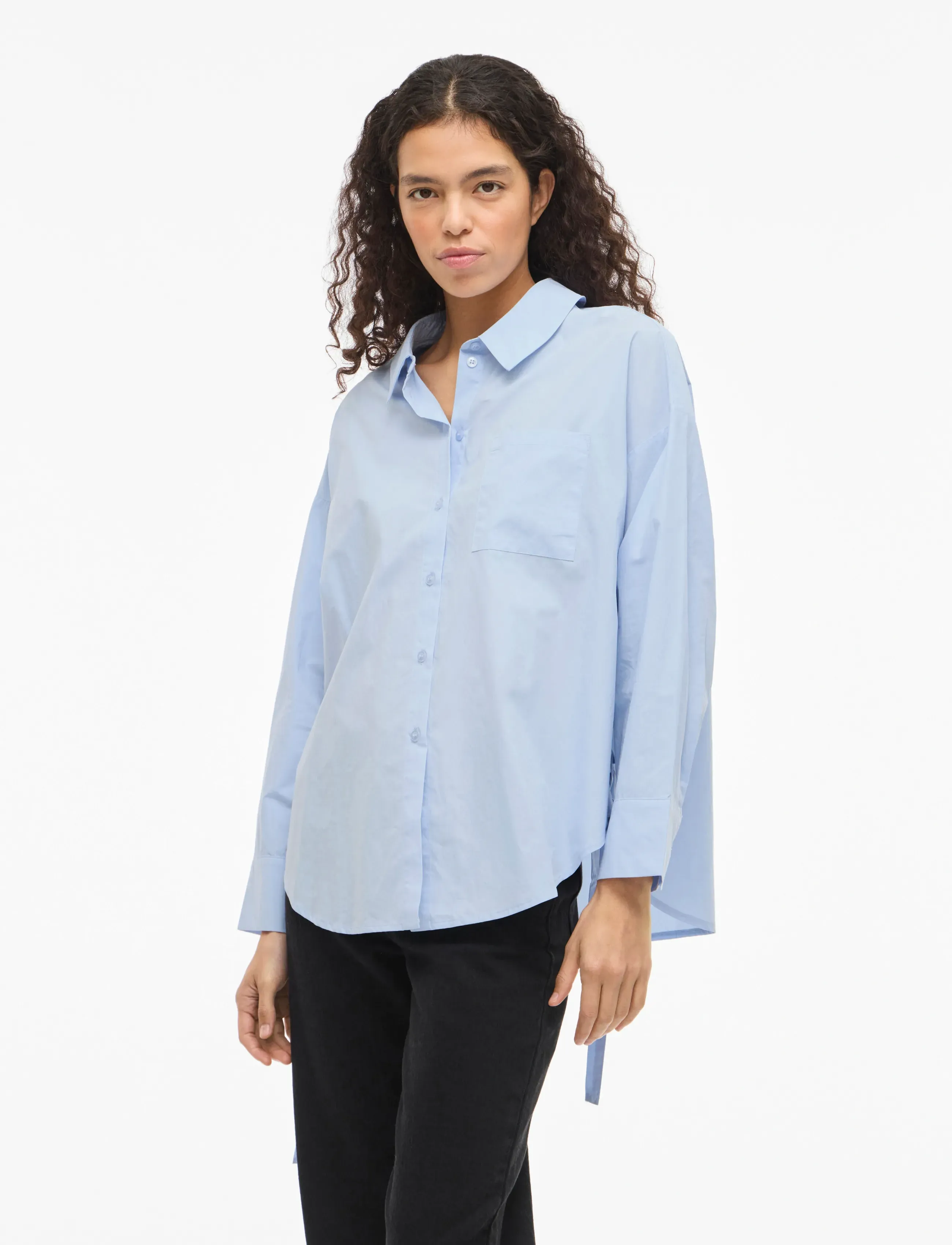 Vila Visiji L/S Lacing Shirt, 40, Blue, Skjorter > Langærmede, Dame