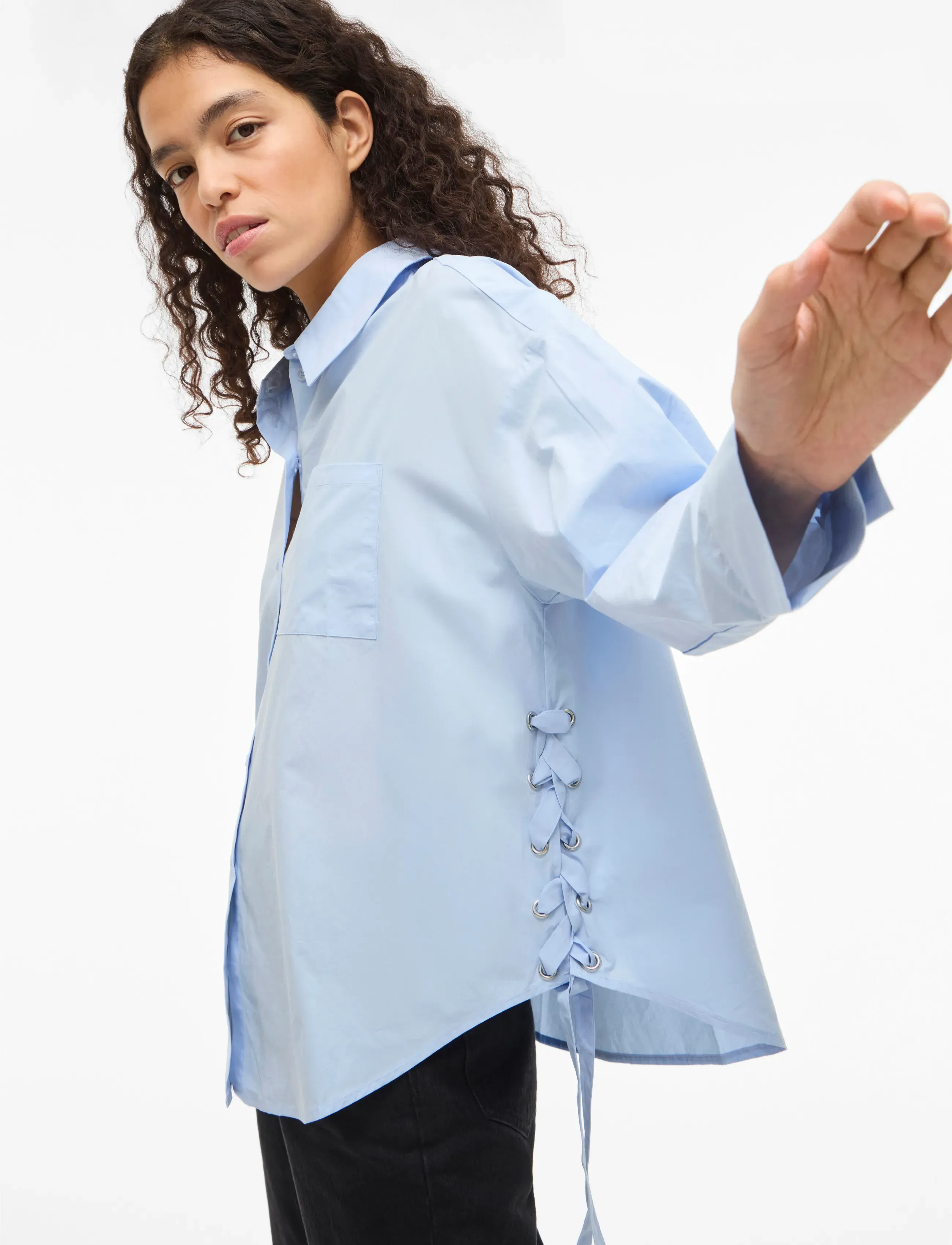 Vila - VISIJI L/S LACING SHIRT - long-sleeved shirts - nantucket breeze - 5