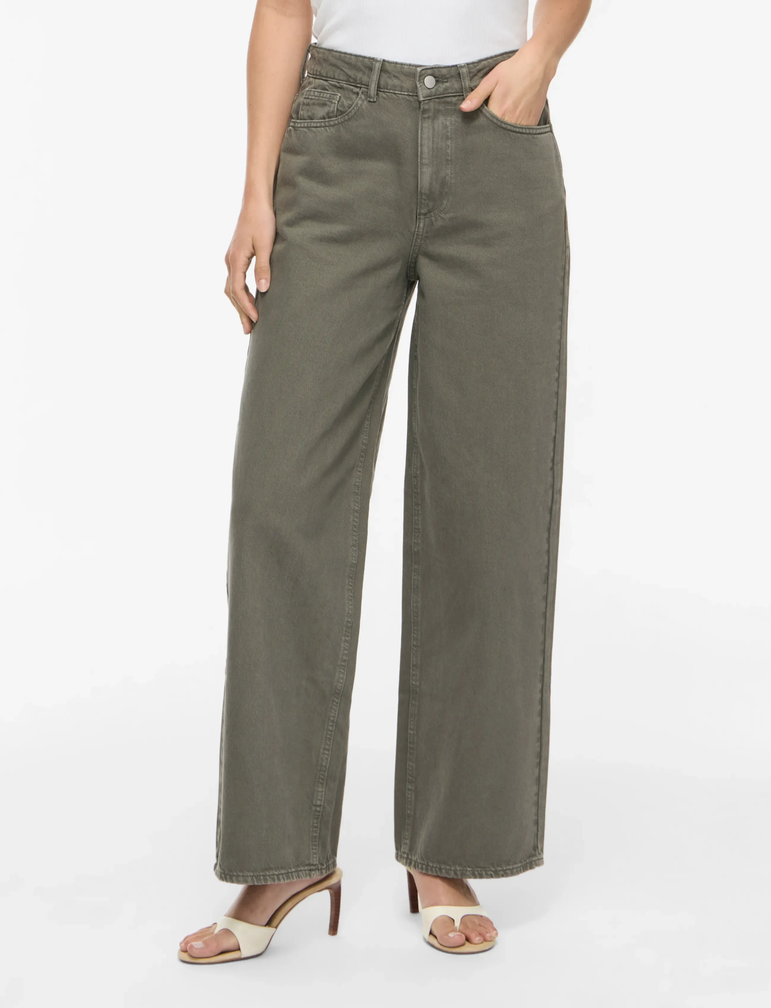 Vila Vifreya Hw Color Washed Jeans Alex, 44 x 32, Jeans, Khakigrün - Wide, Frauen