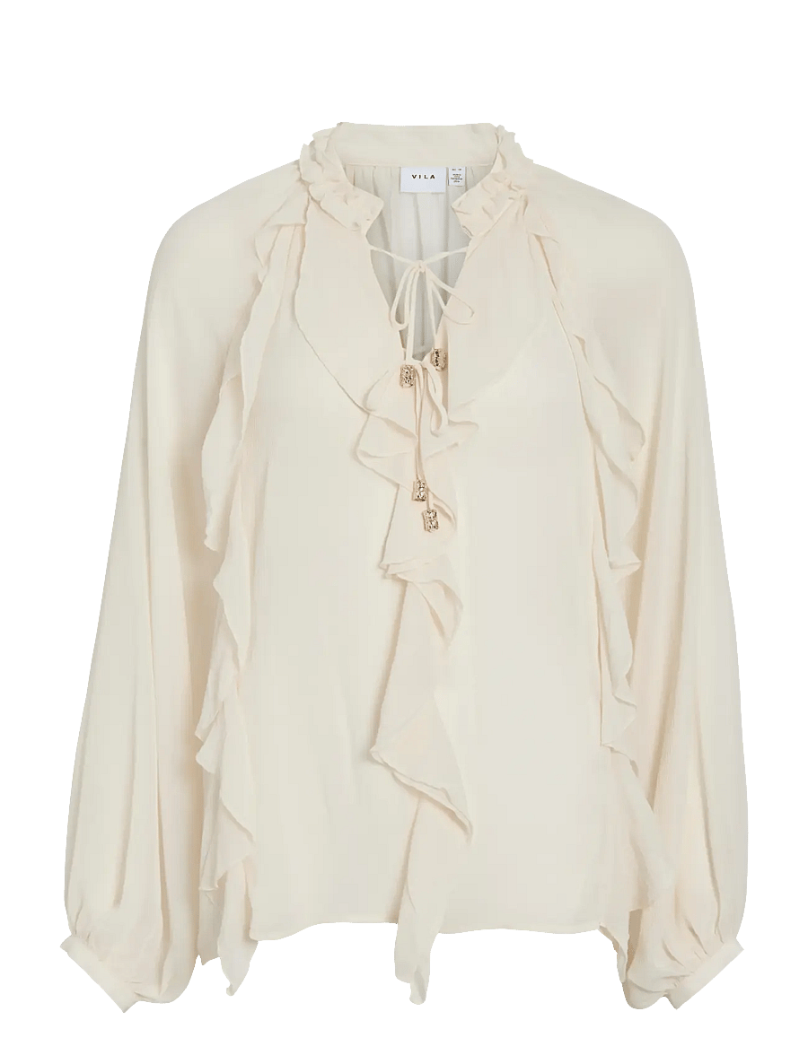 Vila - VITIRO V-NECK L/S FLOUNCE TOP/BFS - birch - 1
