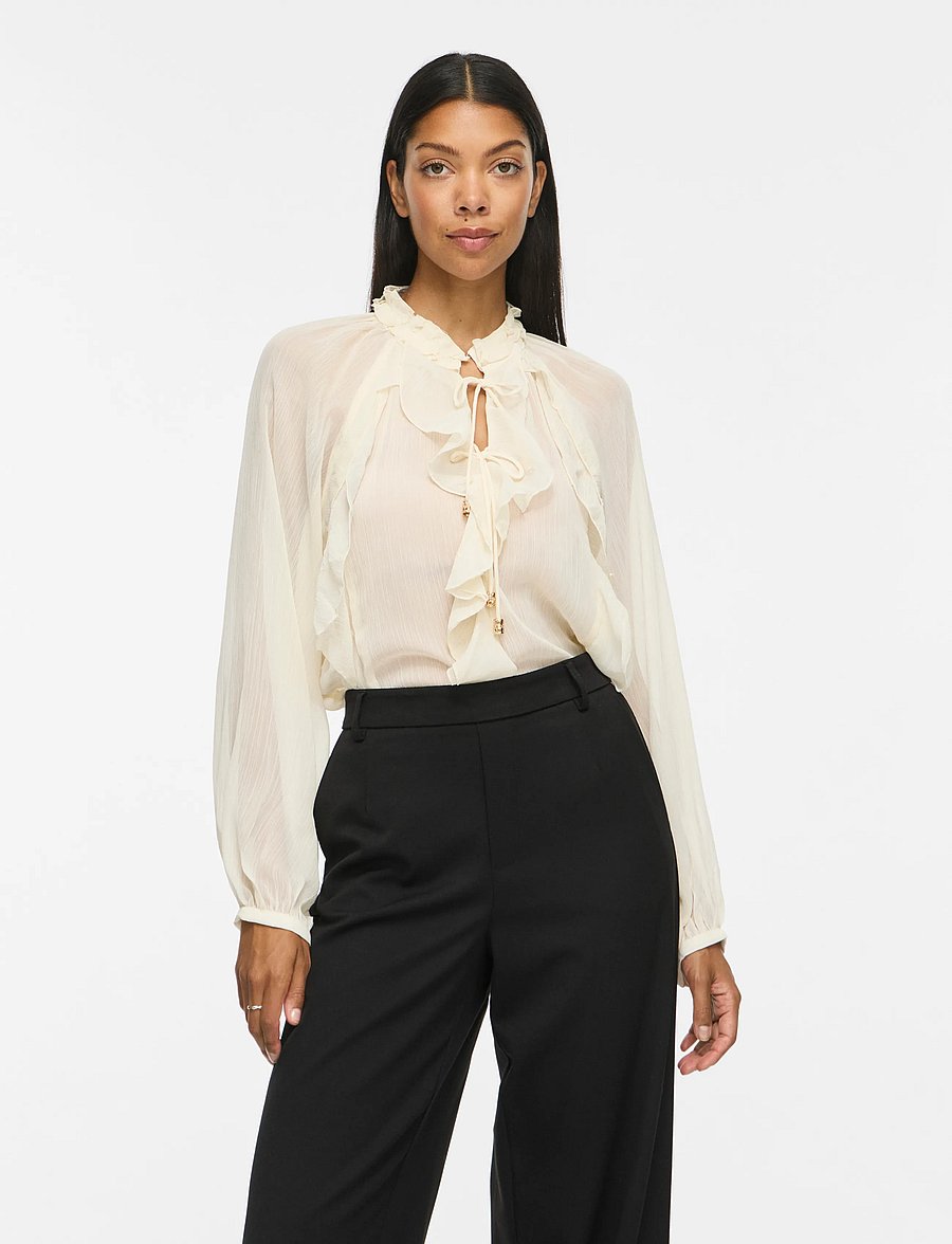 Vila - VITIRO V-NECK L/S FLOUNCE TOP/BFS - birch - 0