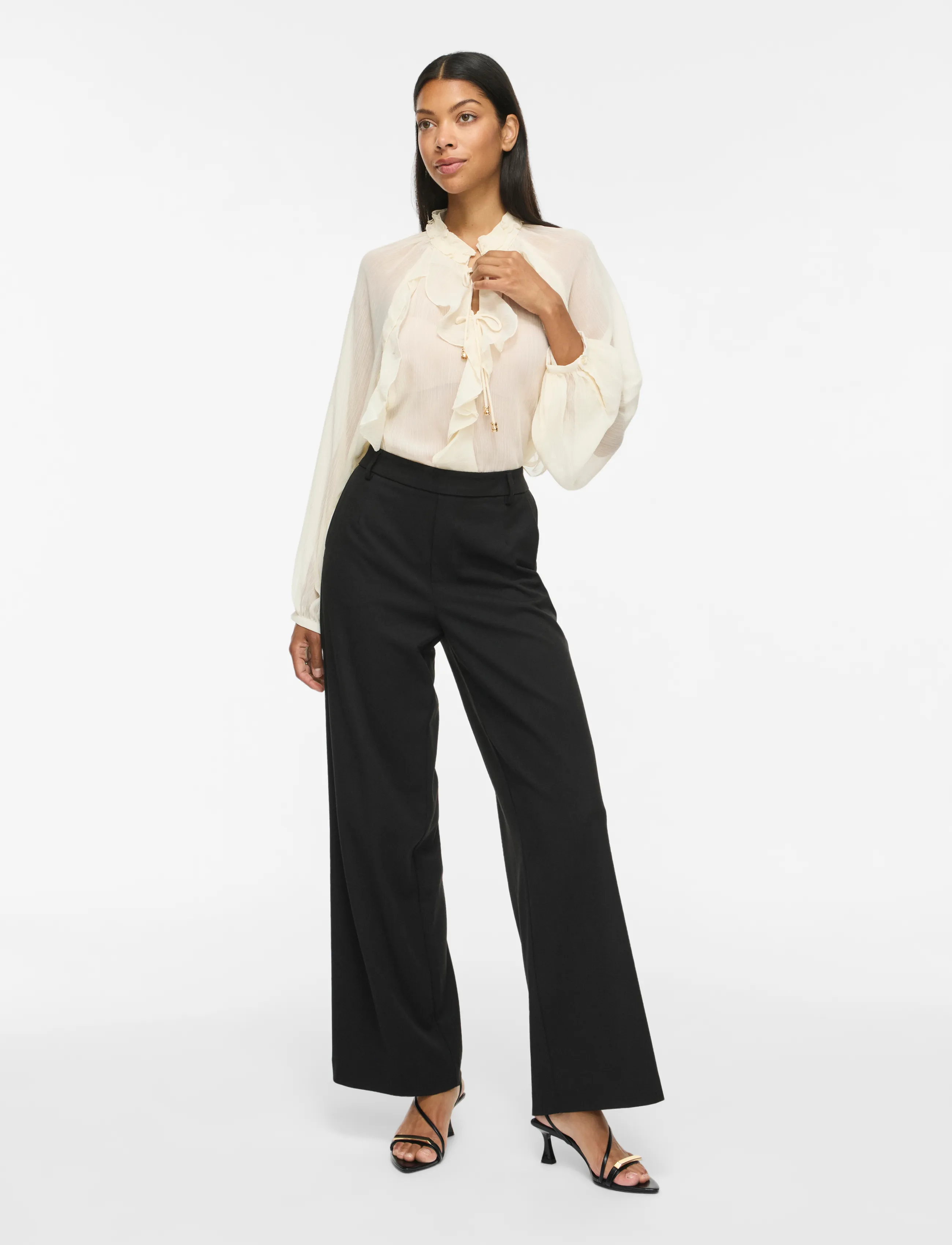 Vila - VITIRO V-NECK L/S FLOUNCE TOP/BFS - birch - 4