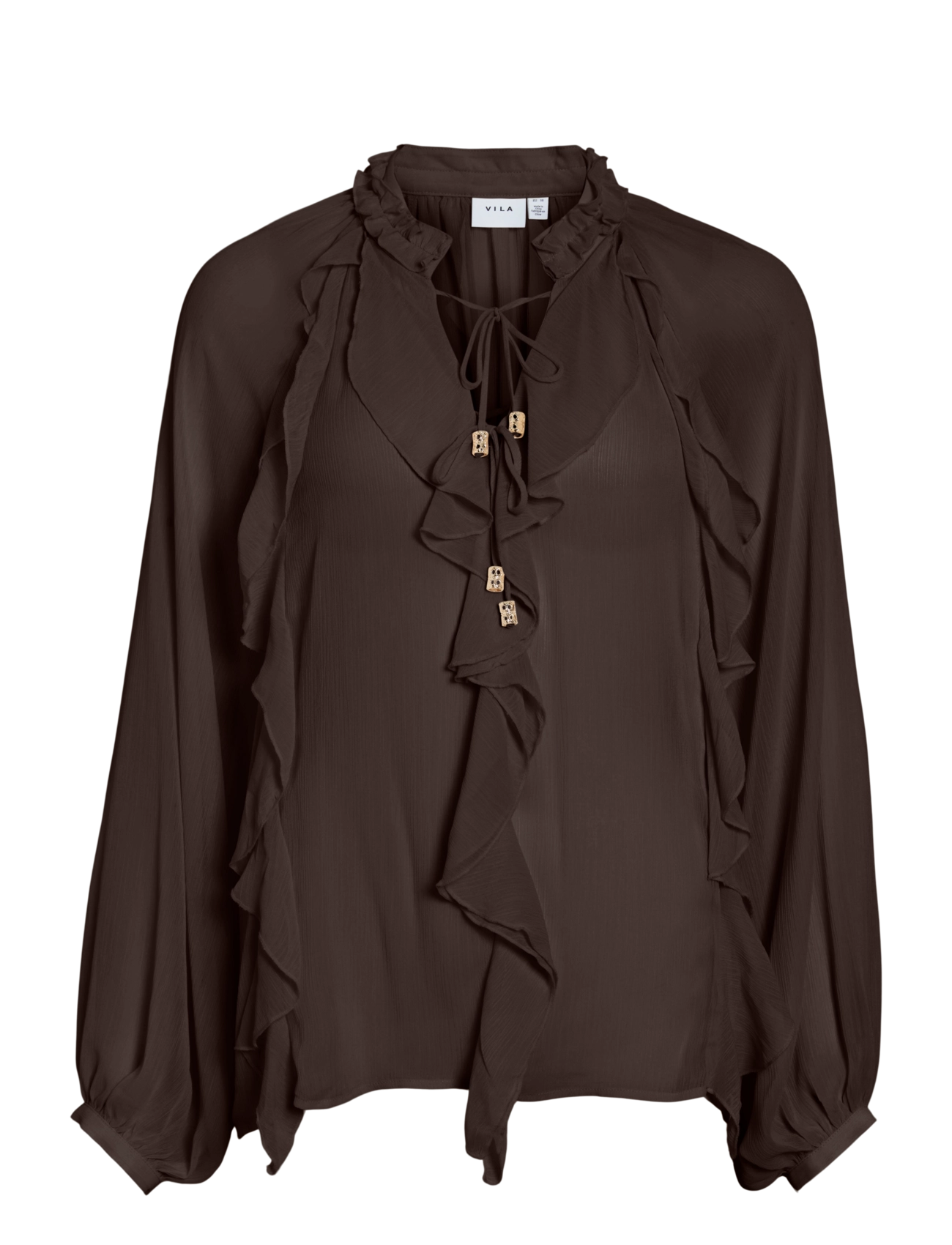 Vila VITIRO V-NECK L/S FLOUNCE TOP/BFS - Long sleeved blouses - COFFEE BEAN / brown