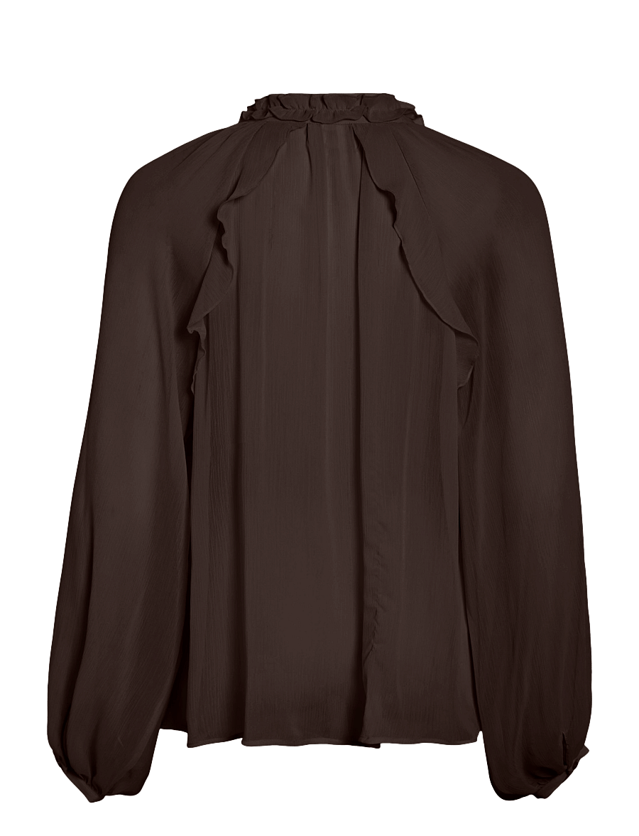 Vila - VITIRO V-NECK L/S FLOUNCE TOP/BFS - palaidinės ilgomis rankovėmis - coffee bean - 2