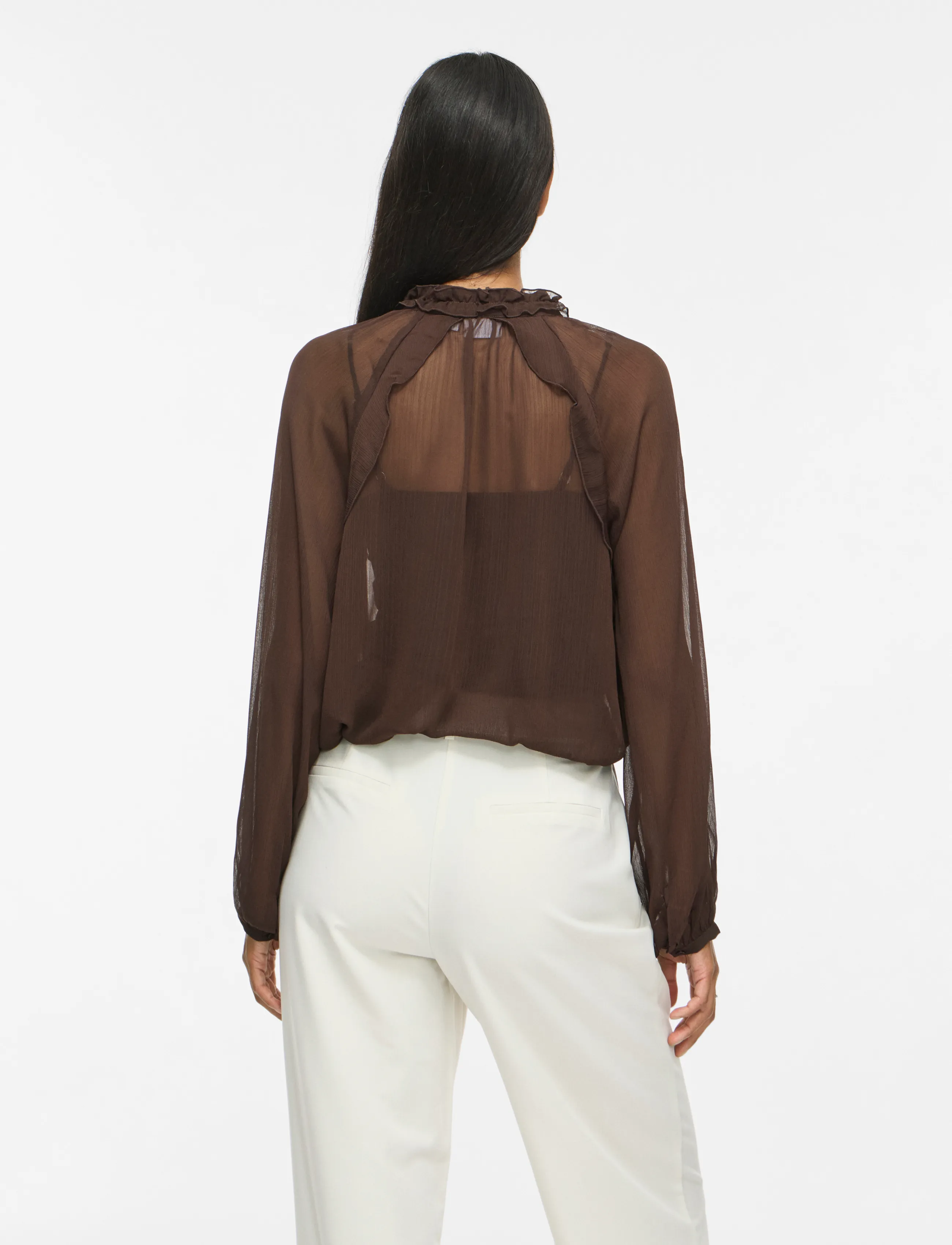 Vila - VITIRO V-NECK L/S FLOUNCE TOP/BFS - palaidinės ilgomis rankovėmis - coffee bean - 3