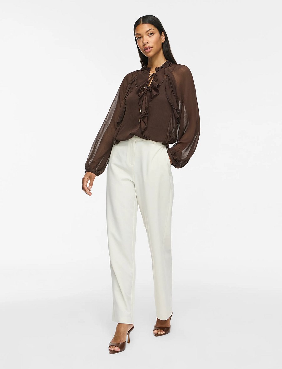 Vila - VITIRO V-NECK L/S FLOUNCE TOP/BFS - palaidinės ilgomis rankovėmis - coffee bean - 4