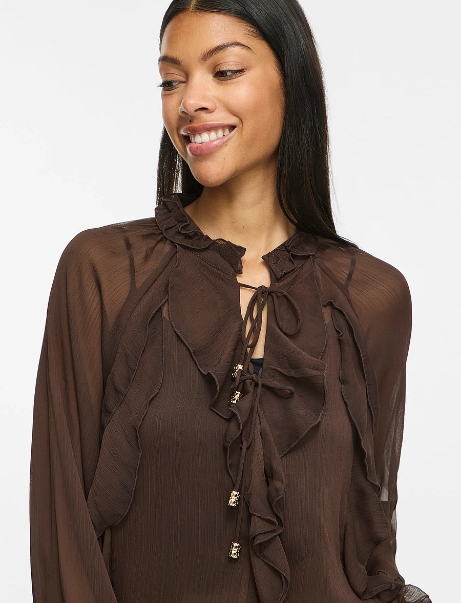 Vila - VITIRO V-NECK L/S FLOUNCE TOP/BFS - palaidinės ilgomis rankovėmis - coffee bean - 5