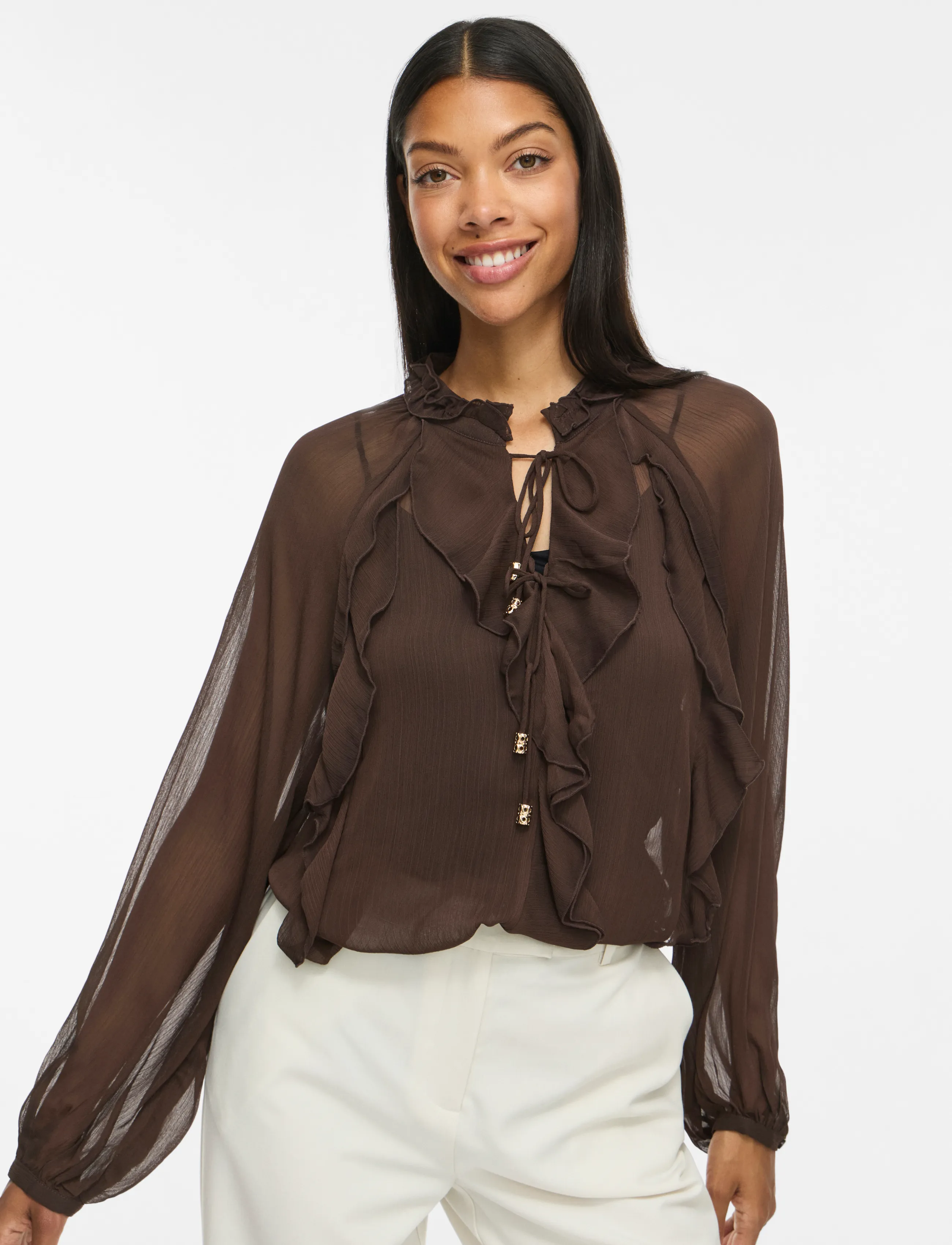 VILA Vitiro V-Neck L/S Flounce Top/Bfs blusar dam – bild 6