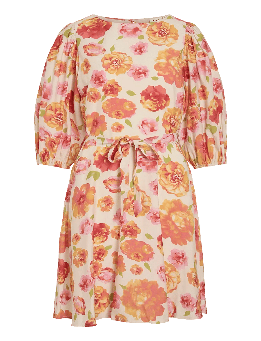 Vila - VIALINIA SOL 3/4 O-NECK SHORT DRESS/LN - konfirmation - snow white - 0