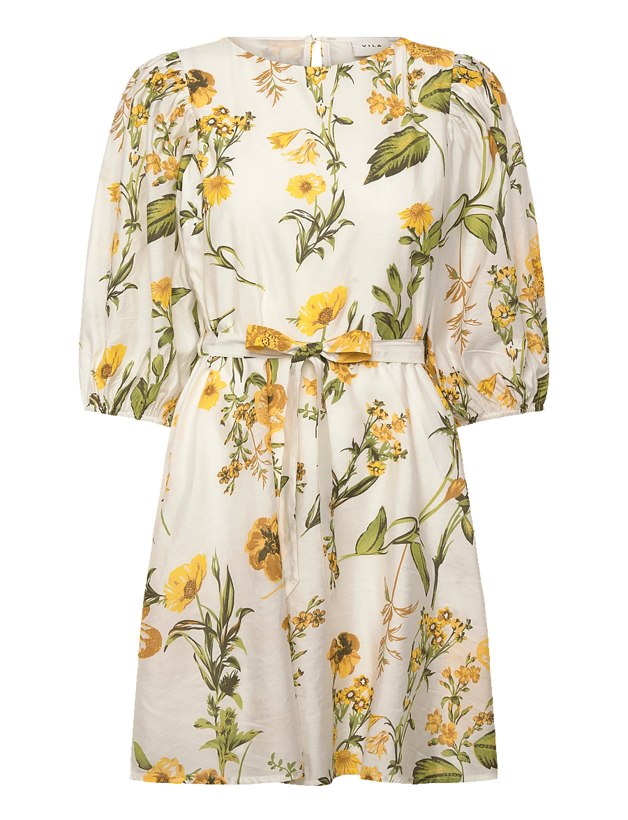 Vila - VIALINIA SOL 3/4 O-NECK SHORT DRESS/LN - konfirmation - snow white - 0