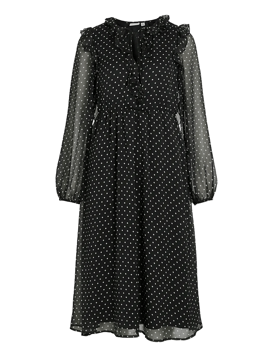 Vila - VIHARLEY L/S MIDI DRESS - midiklänningar - black - 1